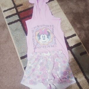 Pink Minnie Mouse Tank and Floral Shorts Set